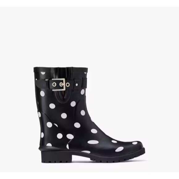 Kate Spade Women's Size 11B Carina Rain Boots Black/cream Polka Dots Pull-on - Picture 1 of 4